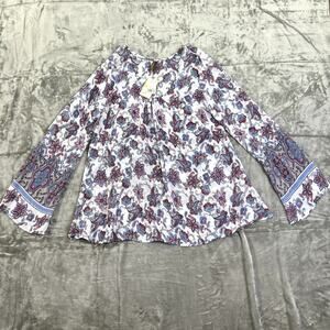 Stetson Sheer Paisley Floral Allover Print Bell Sleeve Blouse Women's Size M NWT